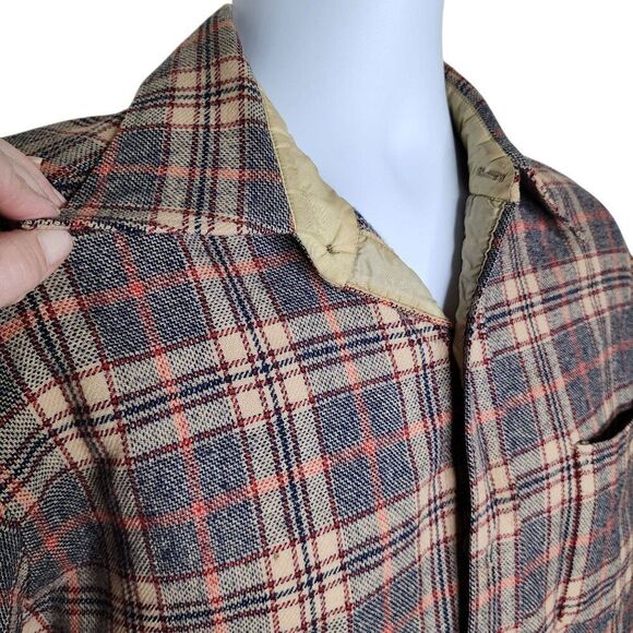 Vintage 70s Pendleton Long Sleeve Wool Button Up Shirt Mens M Plaid Beige - Picture 5 of 7